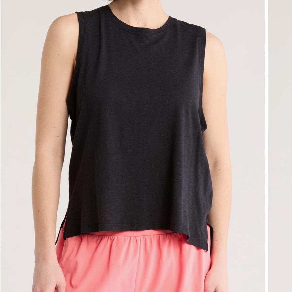 Zella Black Easy Day Slub Sleeveless Athletic Workout Tank Top Size Xs Nwt